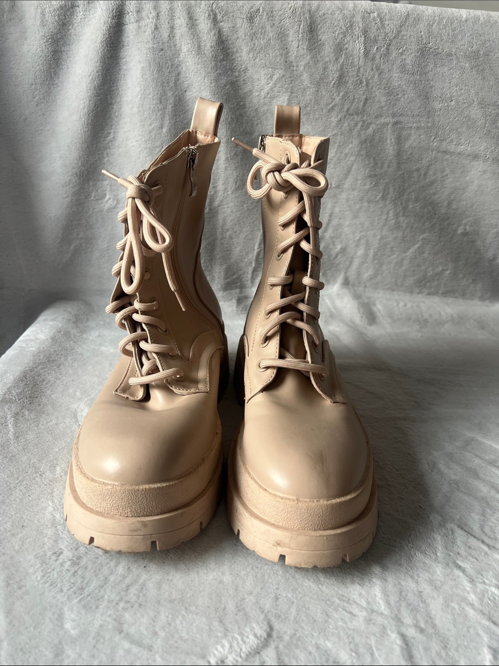 Forever 21 Cream Lace-Up Platform Combat Boots